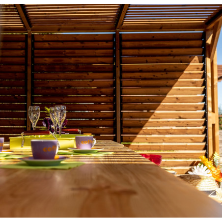 Pergola da giardino in legno 341x626 cm – Tettoia con veneziane tetto e parete – Picea termo-trattata – THO3562VT Foresta