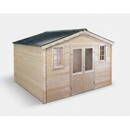 Casetta in legno da giardino 380x280 cm – Abete 28 mm con tetto in acciaio zincato – Porta doppia e finestra – BAX4030.02 Foresta