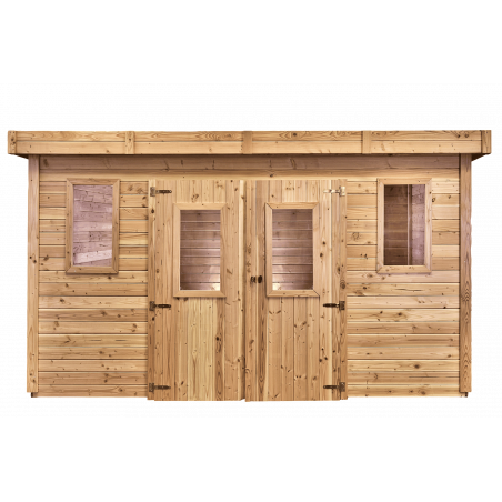 Casetta in legno da giardino 380x380 cm – Spessore pareti 28 mm – Tetto piano policarbonato – Finestre incluse – SL4040 Foresta