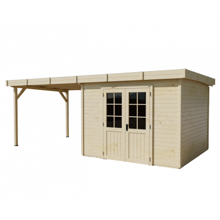 Casetta in legno da giardino 280x280 cm con legnaia – Spessore pareti 28 mm – Tetto acciaio zincato – Vetrate in vetro – SLX3030B Foresta