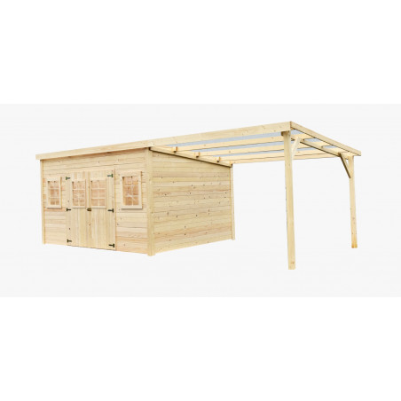 Casetta in legno da giardino 280x280 cm con legnaia – Spessore pareti 28 mm – Tetto policarbonato – Finestre fisse – LA4030B Foresta