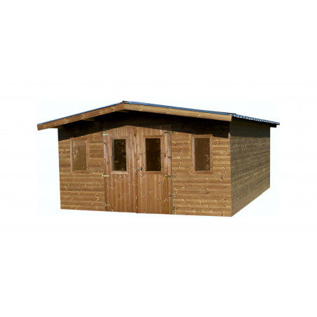 Casetta da giardino in legno termo-trattato 380x280 cm – Spessore pareti 26 mm – Tetto acciaio zincato – Finestre acrilico – THY4030 Foresta