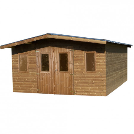 Casetta da giardino in legno termo-trattato 380x380 cm – Spessore pareti 26 mm – Tetto acciaio zincato – Finestre acrilico – THY4040 Foresta