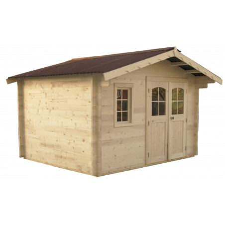 Casetta da giardino in legno abete 350x300 cm – Spessore pareti 42 mm – Tetto rosso bitumato – Porta con vetri – NAN3530.02N Foresta