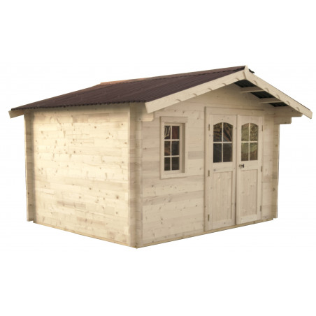 Casetta da giardino in legno abete 350x350 cm – Spessore pareti 42 mm – Tetto bitumato rosso – Porta vetrata – NAN3535.02N Foresta