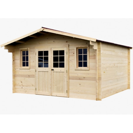 Casetta da giardino in legno abete 400x400 cm – Spessore pareti 42 mm – Tetto bitumato rosso – Porta vetrata – NAN4040.02N Foresta