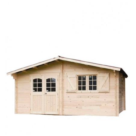 Casetta da giardino in legno abete 500x400 cm – Spessore pareti 42 mm – Tetto bitumato rosso – Finestre con persiane – NAN5040.02N Foresta