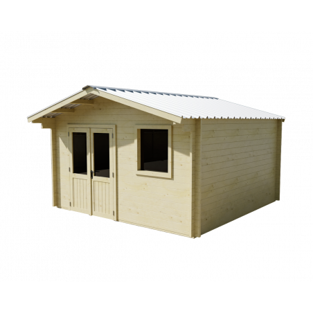 Casetta da giardino in legno abete 400x400 cm – Spessore pareti 42 mm – Tetto acciaio zincato – Porta vetrata – NAX4040 Foresta