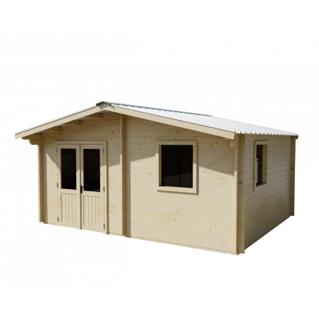 Casetta da giardino in legno abete 500x400 cm – Spessore pareti 42 mm – Tetto in acciaio zincato – 2 finestre con vetri – NAX5040 Foresta