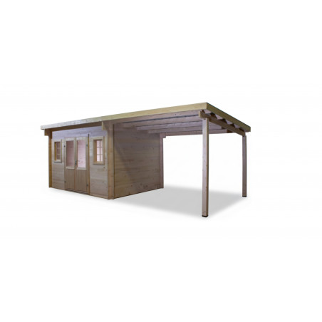 Casetta da giardino in legno abete 374x274 cm – Spessore pareti 42 mm – Tetto acciaio zincato – Con legnaia – FA4030,02B Foresta