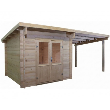 Casetta da giardino in legno con legnaia 274x574 cm – Abete 42 mm – Tetto acciaio zincato – Porta vetrata – FA3030.02B Foresta