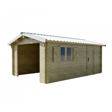 Garage in legno lamellare 360x548 cm – Pareti 80 mm – Tetto 26 m² – Porta vetro – Saska – SA3655G Foresta