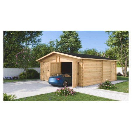 Garage doppio in legno 620x620 cm – Pareti 60 mm – Tetto 42 m² – Porta laterale – Vendôme – VN6262S Foresta