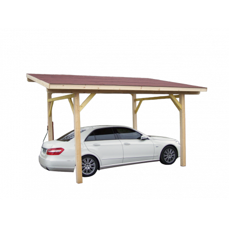 Tettoia posto auto in legno 325x500 cm – Legno lamellare – Carport con copertura bituminosa o tegole – Pendenza singola – AV3350VS Foresta
