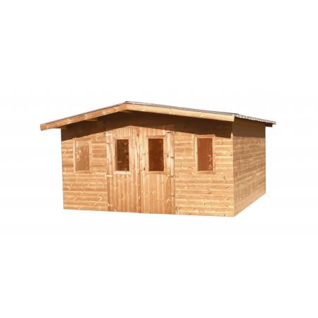 Casetta da giardino in legno 400x400 cm – Spessore pareti 28 mm – Legno Douglas e tetto acciaio – DUB4040 Foresta