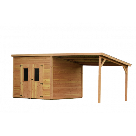 Casetta da giardino in legno 280x280 cm con legnaia – Spessore pareti 28 mm – Tetto piano in acciaio – DAN3030.02B Foresta