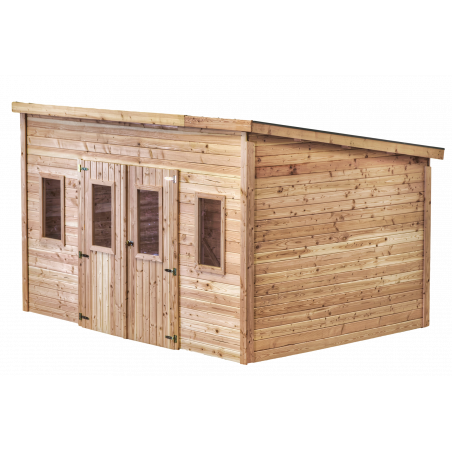 Casetta da giardino in legno Douglas 380x280 cm – Spessore pareti 28 mm – Tetto acciaio con lucernari – DAN4030.02 Foresta