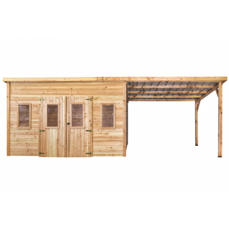 Casetta da giardino in legno 380x680 cm con legnaia – Spessore pareti 28 mm – Tetto acciaio piano – DAN4040.02B Foresta