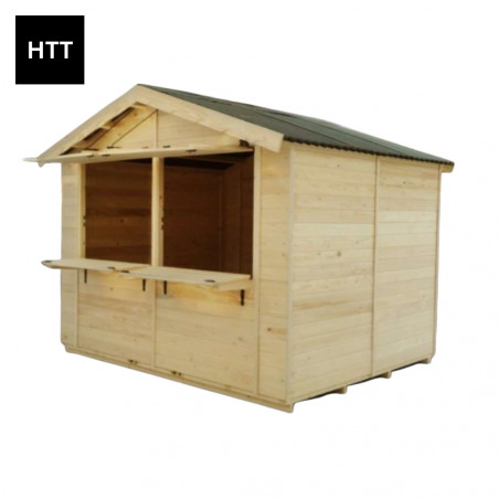 Chiosco casetta per mercatini in legno 300x240 cm con banco – Pareti 20 mm – Copertura bitume rosso – AD3024.01 Foresta