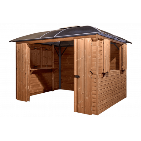 Chiosco bar pool house gazebo da giardino 360x300 cm – Abete termotrattato e tetto policarbonato 6 mm – Struttura alluminio – GL3630TH Foresta