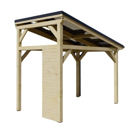 Carport tettoia auto con fotovoltaico 3,49x2,13 m – legno grezzo con 4 pannelli solari 2 kW – WT3521 Foresta