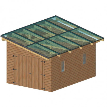 Garage in legno 353x464 cm con fotovoltaico 5kW – Pareti 19 mm – 10 pannelli fotovoltaici – WT3546G Foresta