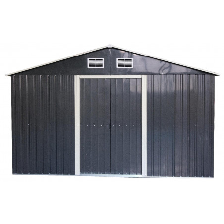 Casetta da giardino in metallo zincato 257x257 cm – Capannone con doppia porta scorrevole rinforzata – Tetto a due falde 6,60 m² – AM2626.2 Foresta