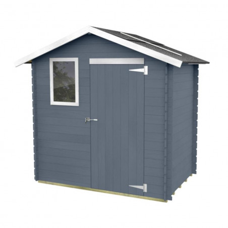 Casetta in legno da giardino 198x130 cm – Pareti 16 mm – Porta cieca e finestra – Pavimento incluso – Colore grigio