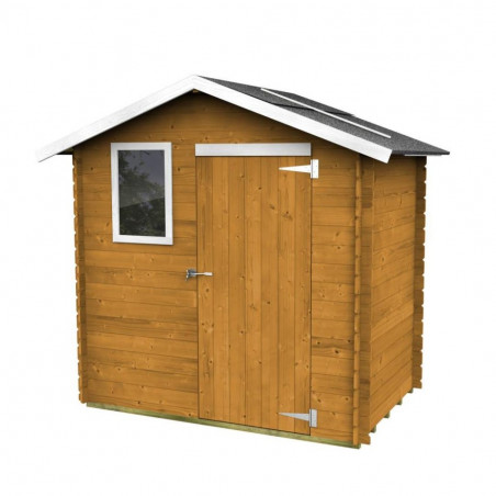 Casetta in legno da giardino 198x130 cm – Pareti 16 mm – Porta cieca e finestra – Pavimento incluso – Colore larice