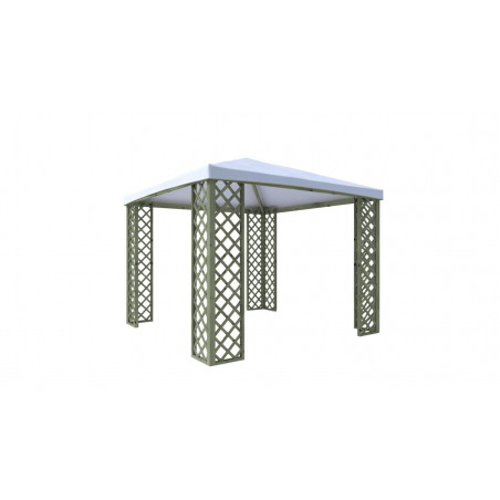 Gazebo in legno 300x300 cm – Struttura in abete – Tetto PVC bianco – Grigliati inclusi