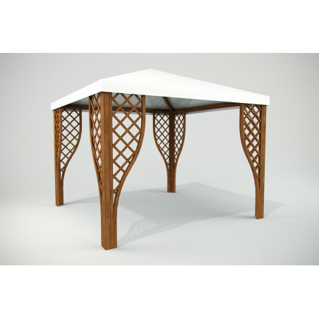 Gazebo in legno 300x300 cm – Abete verniciato noce – Grigliati curvi decorativi