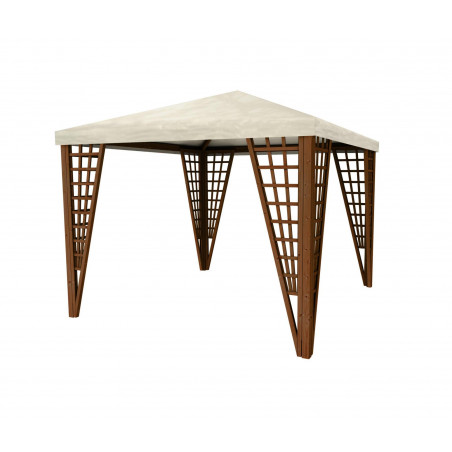 Gazebo in legno 300x300 cm – Pino verniciato noce – Grigliati triangolari