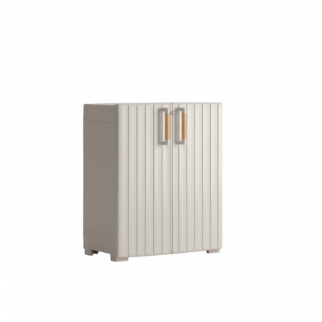 Armadietto da esterno in resina basso 80x45x98 cm - Impermeabile IPX - 2 ante 1 ripiano regolabile - Sabbia/Beige - Groove Basso - Keter