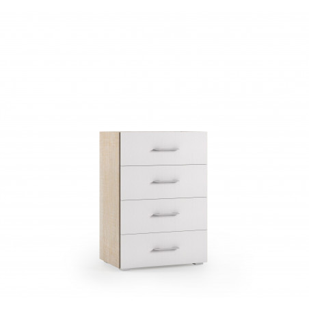 Cassettiera 4 cassetti con guide in metallo e piano vassoio rovere con frontali bianchi 60x41x87 cm - Terraneo