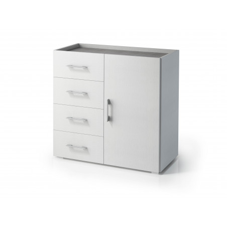 Mobile multiuso 4 cassetti con anta e piano vassoio effetto cemento bianco 90x41x87 cm - Terraneo