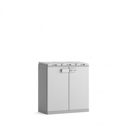 Armadio da esterno raccolta differenziata 3 vani 96x45x87 cm Bianco/Grigio chiudibile - ReCyclo Basic - Keter