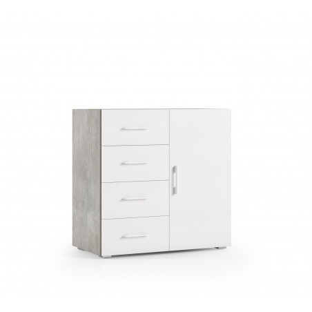 Mobile multiuso 4 cassetti con anta e piano vassoio cemento ante bianche 90x41x87 cm - Terraneo