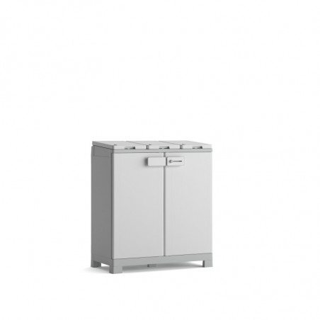 Armadio da esterno raccolta differenziata 3 vani 96x45x101 cm Bianco/Grigio chiudibile - ReCyclo Premium - Keter