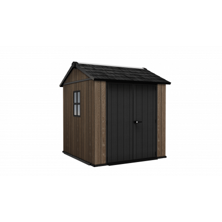 Casetta da giardino in resina effetto legno EVOTECH+ 223,8x230 cm - pavimento e doppia porta - carico neve 150 kg/m² – Apex 757/775 Signature Walnut - Keter