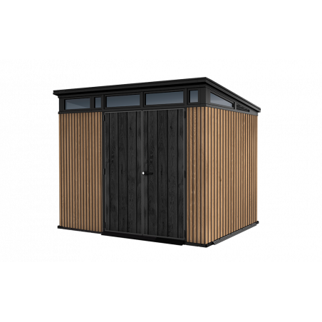 Casetta da giardino in resina effetto legno EVOTECH+ 279x218 cm - pavimento e doppia porta - carico neve 150 kg/m² – Pent 9x7 Signature Venetian - Keter