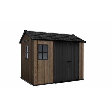 Casetta da giardino in resina effetto legno EVOTECH+ 287x230 cm - pavimento e doppia porta - carico neve 150 kg/m² – Apex 759/975 Signature Walnut - Keter