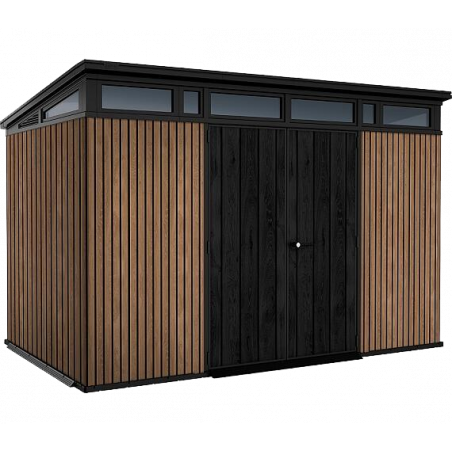 Casetta da giardino in resina effetto legno EVOTECH+ 342x218 cm - pavimento e doppia porta - carico neve 150 kg/m² – Pent 11x7 Signature Venetian - Keter