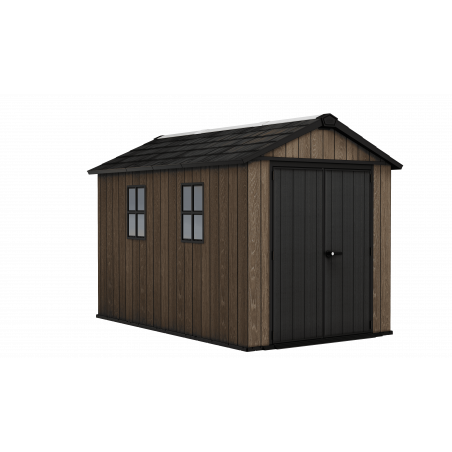 Casetta da giardino in resina effetto legno EVOTECH+ 350x230 cm - pavimento e doppia porta - carico neve 150 kg/m² – Apex 7511/1175 Signature Walnut - Keter