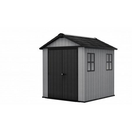 Casetta da giardino in resina EVOTECH+ 223x230 cm - con pavimento e doppia porta - carico neve 150 kg/m² – Newton Plus 757/775 - Grigio - Keter