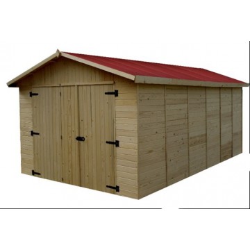 Garage in legno da giardino 280x480 cm – pareti 16 mm, tetto bitumato e porta tripla – ED2848N Foresta