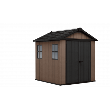 Casetta da giardino in resina EVOTECH+ 223x230 cm - con pavimento e doppia porta - carico neve 150 kg/m² – Newton Plus 757/775 - Marrone - Keter