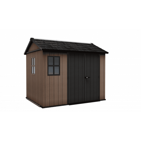 Casetta da giardino in resina EVOTECH+ 287x230 cm - con pavimento e doppia porta - carico neve 150 kg/m² – Newton Plus 759/975 - Marrone - Keter