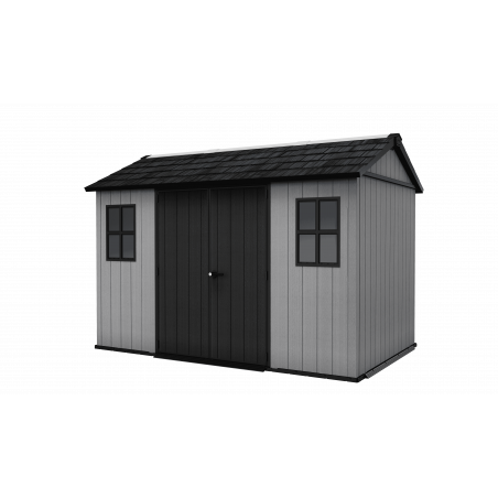 Casetta da giardino in resina EVOTECH+ 350x230 cm - con pavimento e doppia porta - carico neve 150 kg/m² – Newton Plus 7511/1175 - Grigio - Keter