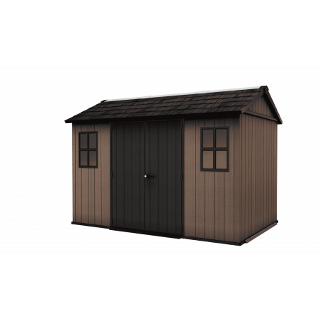 Casetta da giardino in resina EVOTECH+ 350x230 cm - con pavimento e doppia porta - carico neve 150 kg/m² – Newton Plus 7511/1175 - Marrone - Keter