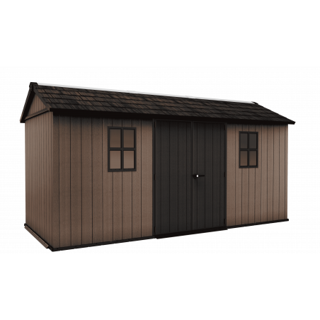 Casetta da giardino in resina EVOTECH+ 476x230 cm - con pavimento e doppia porta - carico neve 150 kg/m² – Newton Plus 7515/1575 - Marrone - Keter